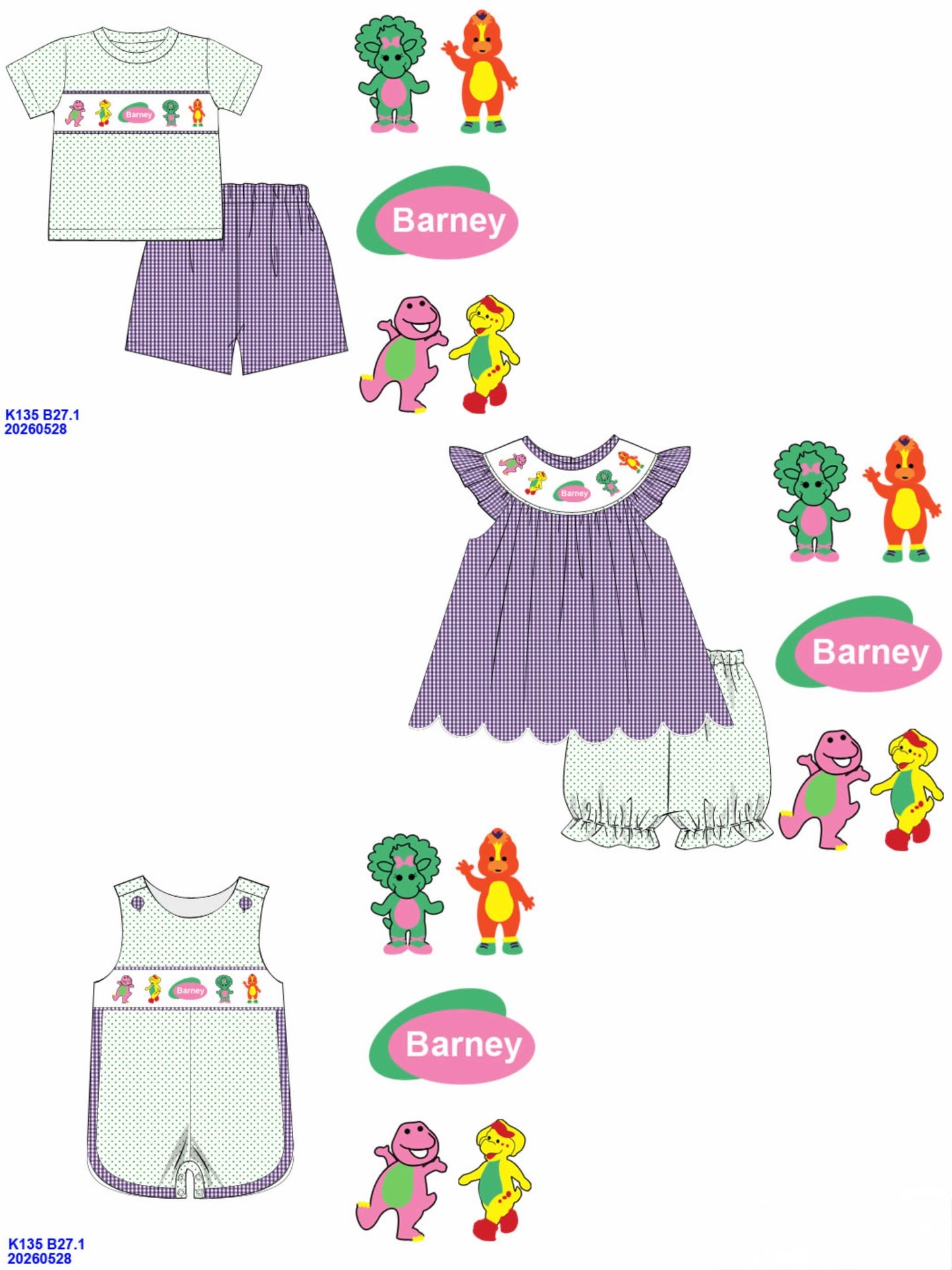 Purple Dino and Friends Boys Short Set ETA NOV