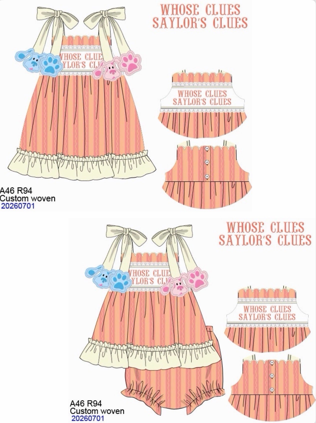 Whose Clues Customizable Bloomer Set ETA NOV