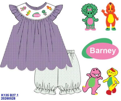 Purple Dino and Friends Girls Bubble Shorts Set ETA NOV