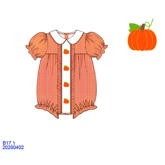 Elegant Embroidered Pumpkin Girl Bubble (ETA September)