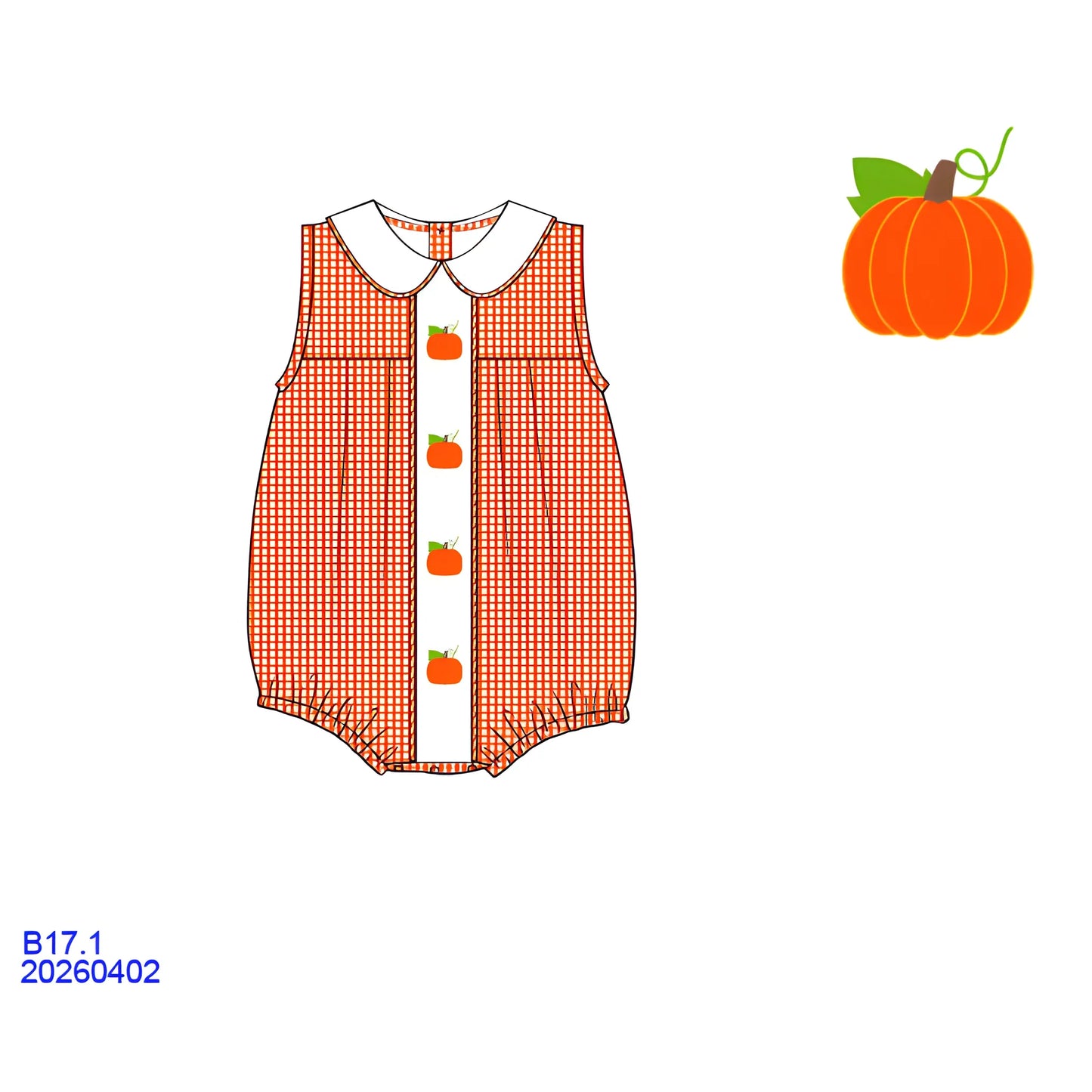 Embroidered Pumpkin Boy Bubble (ETA September)
